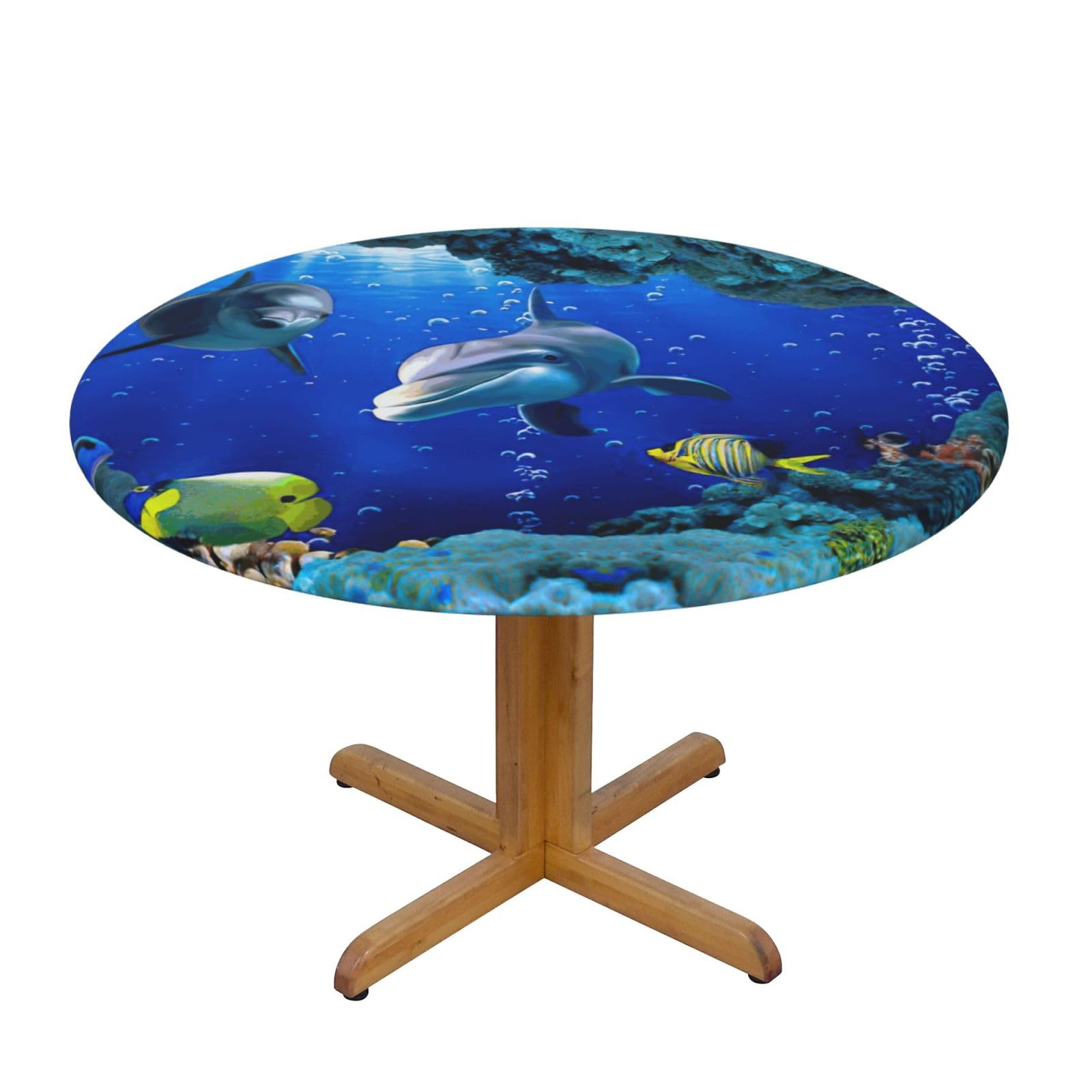 3d Underwater World Fish Dolphi Print Wipe Clean Oval Tablecloth Stain-Resistant Dining Table Accessories Table Protector For Home