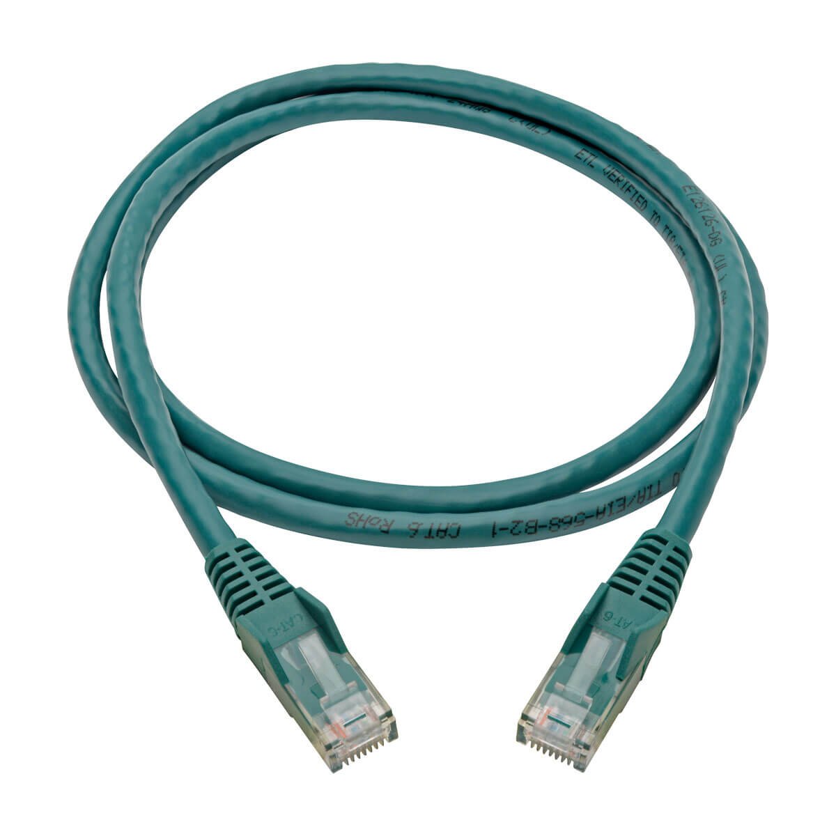 Tripp Lite Cat6 Gigabit Ethernet Snagless Molded Patch Cable 24 AWG 550MHz Premium UTP, Green, RJ45 M/M 4' (N201-004-GN)