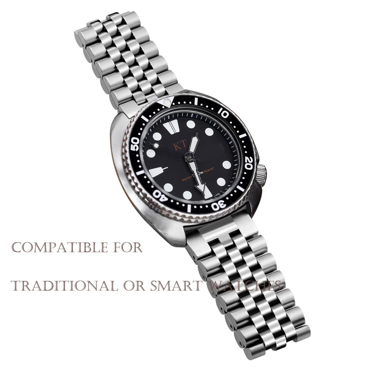 Kai Tian 3D 5 Perle Fissate Vite Rilascio Rapido Cinturino 20mm 22mm Acciaio Inossidabile Bracciale Orologio Ingegnere Chiusura Pieghevole Argento Nero
