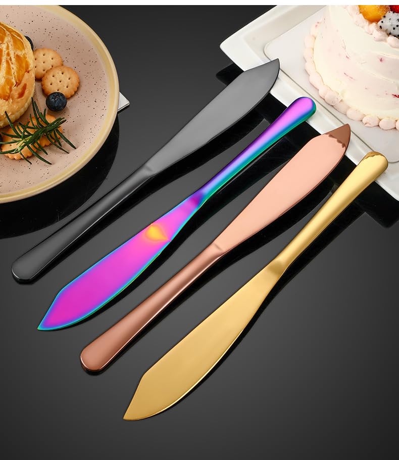 ONUIFIKE Silverware Set, 1/4/6/8/10/12 Pieces Stainless Steel Cake Knife Fruit Dessert Knife Bread Knife Wedding Cake, Home Cutlery Flatware Set(Rose Gold,10 Pieces)
