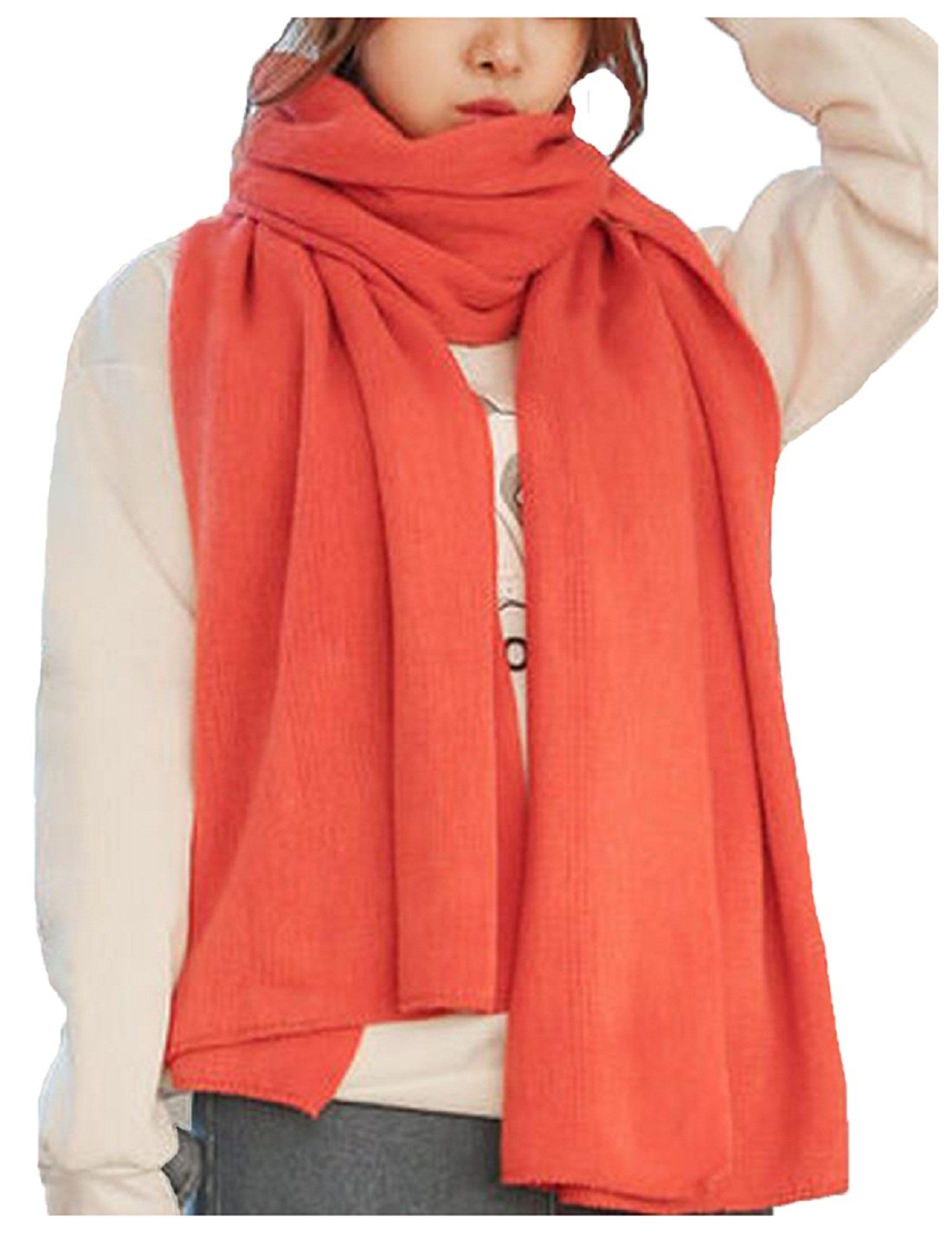 Wander Agio Womens Warm Long Shawl Winter Upset Large Scarf Pure Color Orange