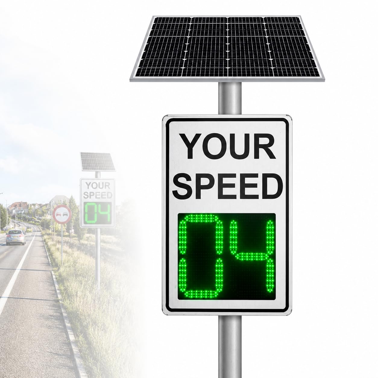 TsoLay Solar Powered Radar Speed Sign, 35 x 24 in LED Speed Limit Sign with Instant Feedback, Remote Control, 656 ft Detection, IP65 Waterproof Radar Feedback Sign for Road Safety, Campus