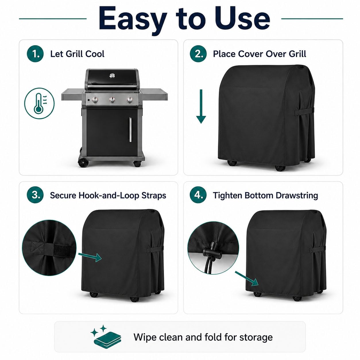 Copertura Barbecue per Nexgrill 720-0958AE Deluxe 4Burner 2026+ | Carrello Telo Copri | 210D Impermeabile Anti polvere/ UV | con 2 Maniglie e Coulisse Regolabile Chiusura a Strappo | Esterno