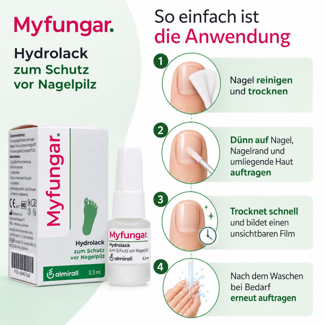 Hydrolack 3,3 ml I Nagellack für Fuß- & Fingernägel I mit Pharma Perle (2x) | täglich anwendbar, wasserlöslicher Schutzfilm, Nagelpflege