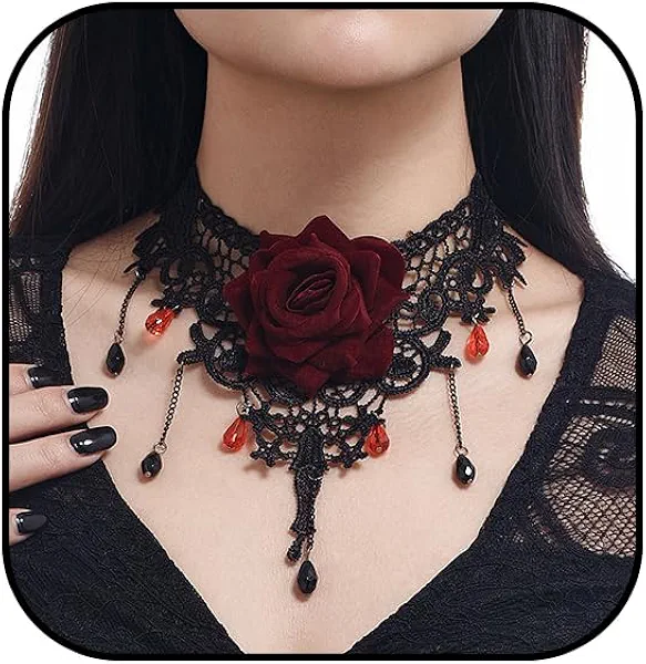 bike8 Black Lace Choker Necklace for Women Gothic Crystal Necklace Goth Collar Choker Necklaces Vintage Victorian Necklaces Halloween Costume Accessories