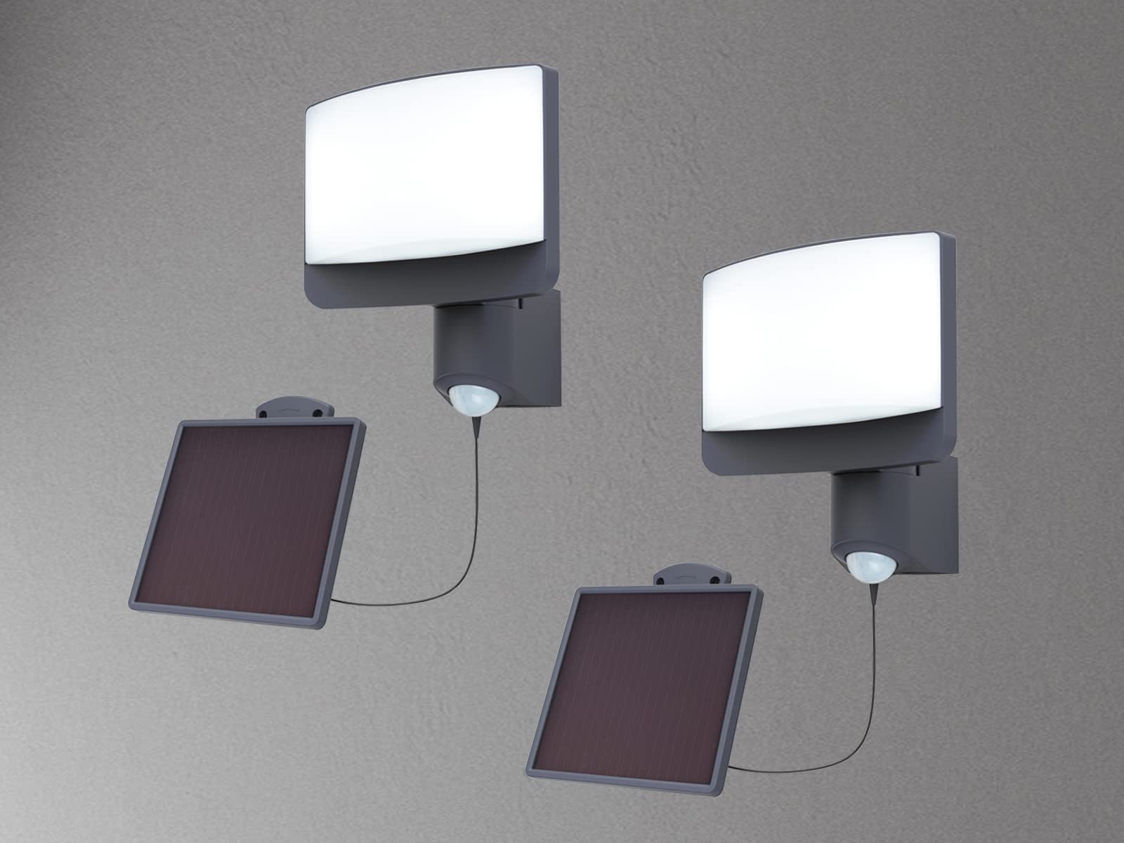 meineWunschleuchte Solarleuchte 2er SET mit externem Solarmodul Wandleuchte in Anthrazit mit Bewegungsmelder IP54, Breite 18cm
