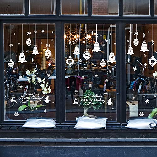 Pegatinas de Navidad,Pegatinas de Navidad para Ventanas Pegatinas de Navidad Monigote de Nieve Fiesta extraíbles，Material impermeable（Campana de navidad）