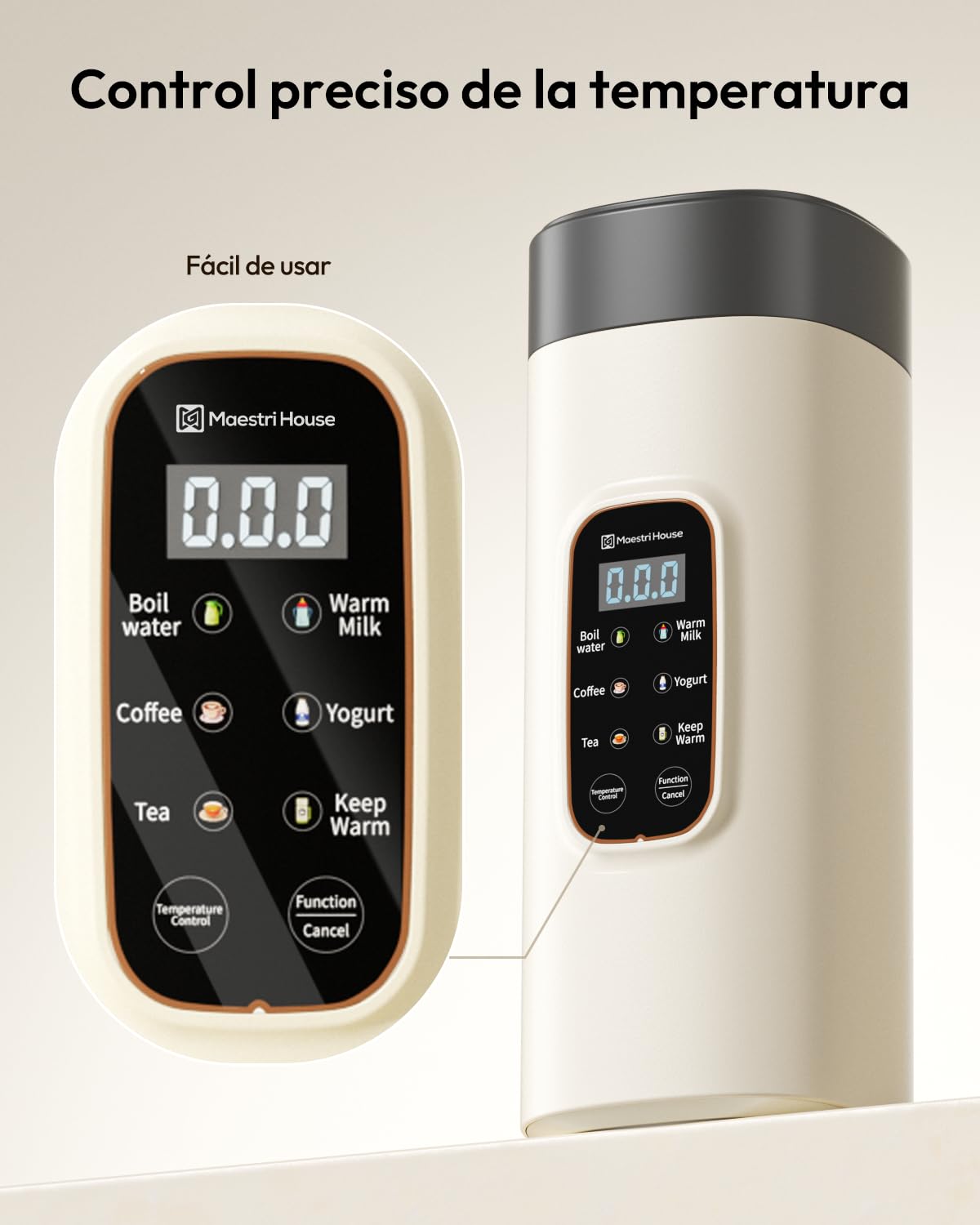 Maestri House Hervidor Eléctrico Portátil 550 ml, 6 Niveles de Temperatura, 400 W de Calentamiento Rápido, Acero Inoxidable 304, Antifugas, Ideal para Viajes, Hoteles, Oficina, Té y Café.