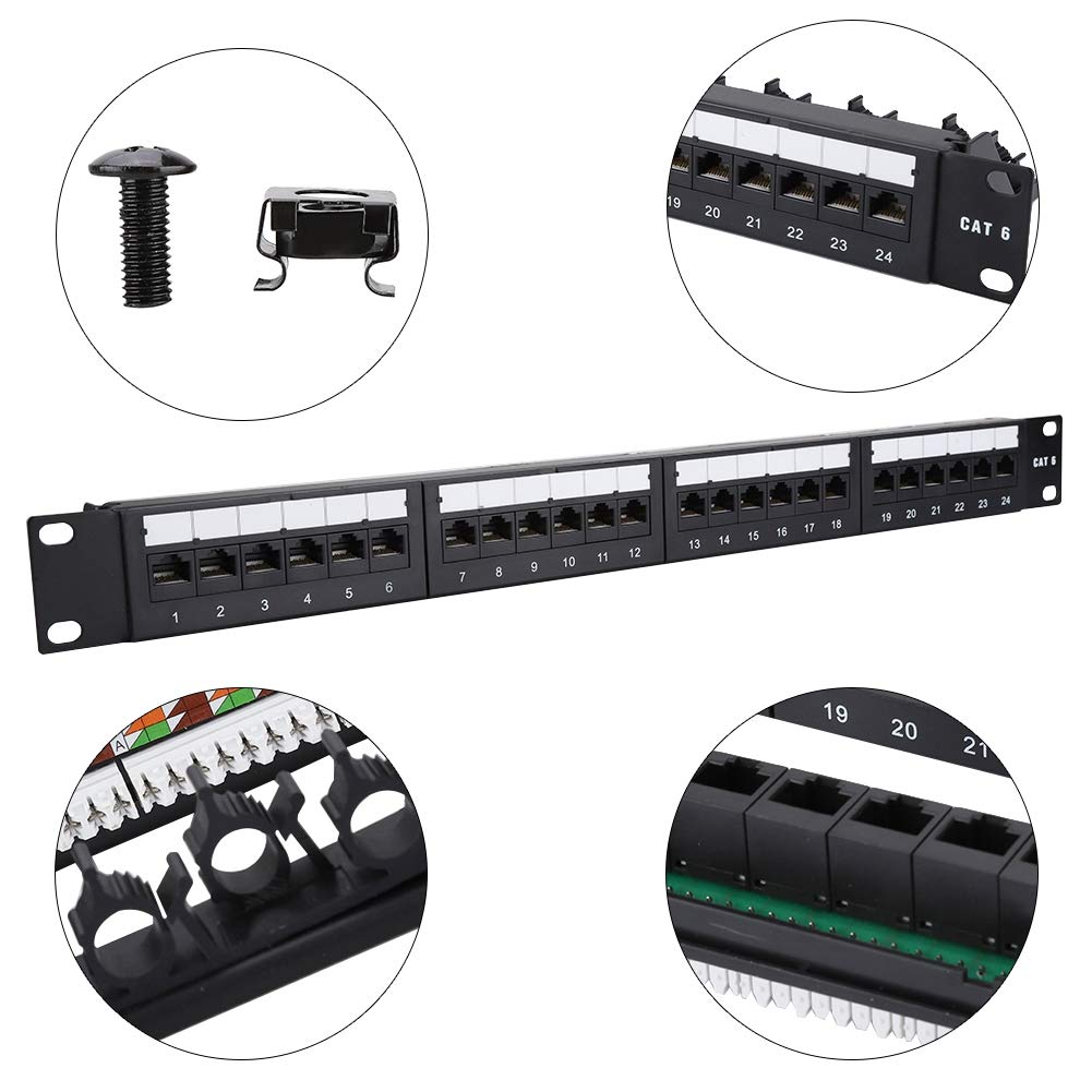 Cryfokt Panneau de Brassage de Données 24 Ports, Panneau de Brassage Réseau CAT6 Montable pour Rack de Serveur, Armoire Réseau Gestion des Câbles de Cadre de Ligne à Force Auto-Fixe