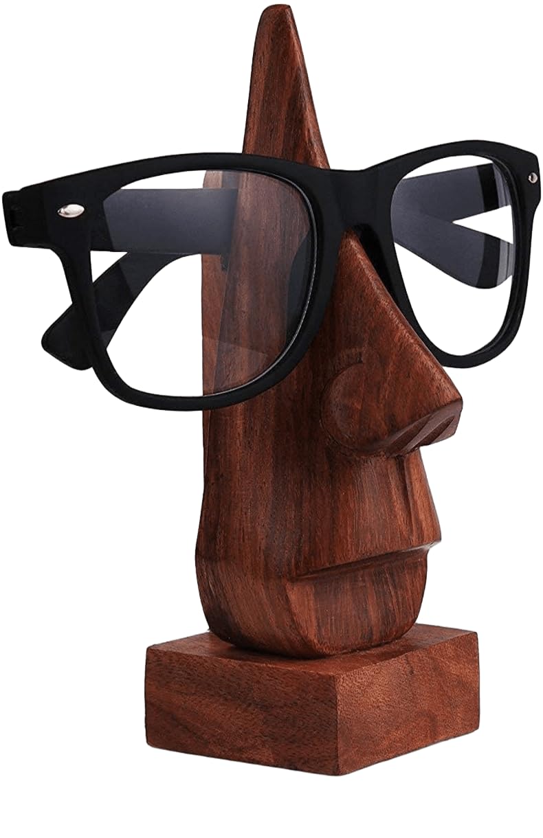 HUNARMONKH Heavy-Duty Nose Shaped Eye Glass Holder With Natural/Wood Color (2 X 2.5 X 6.25 In),Nose Shaped 1