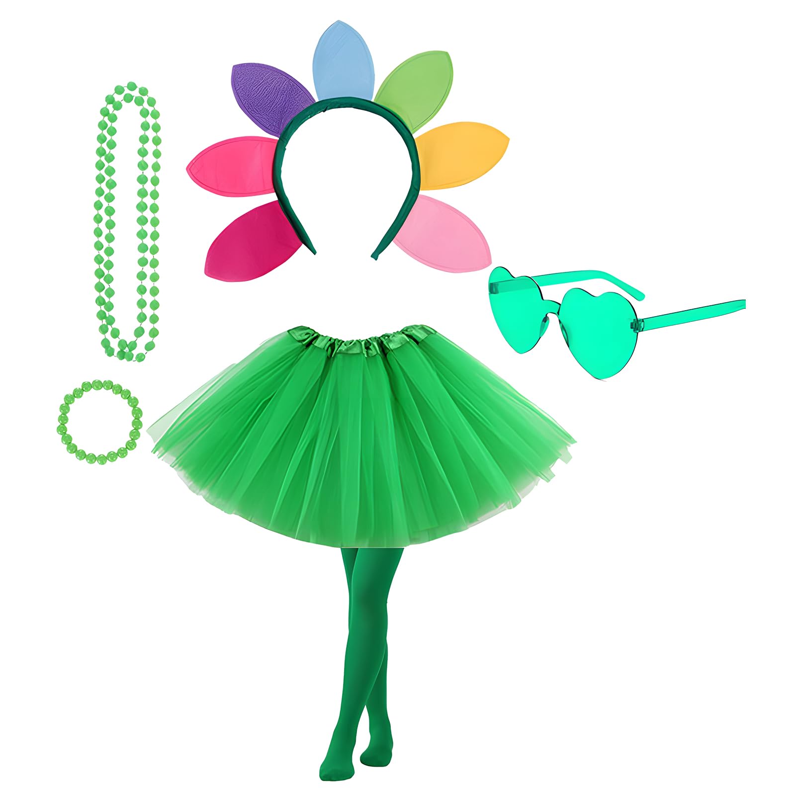 6 Pcs 80s Women's Fancy Dress Costumes Set for Women with Sheer Skirts Stockings, Heart-shaped Glasses, Necklaces