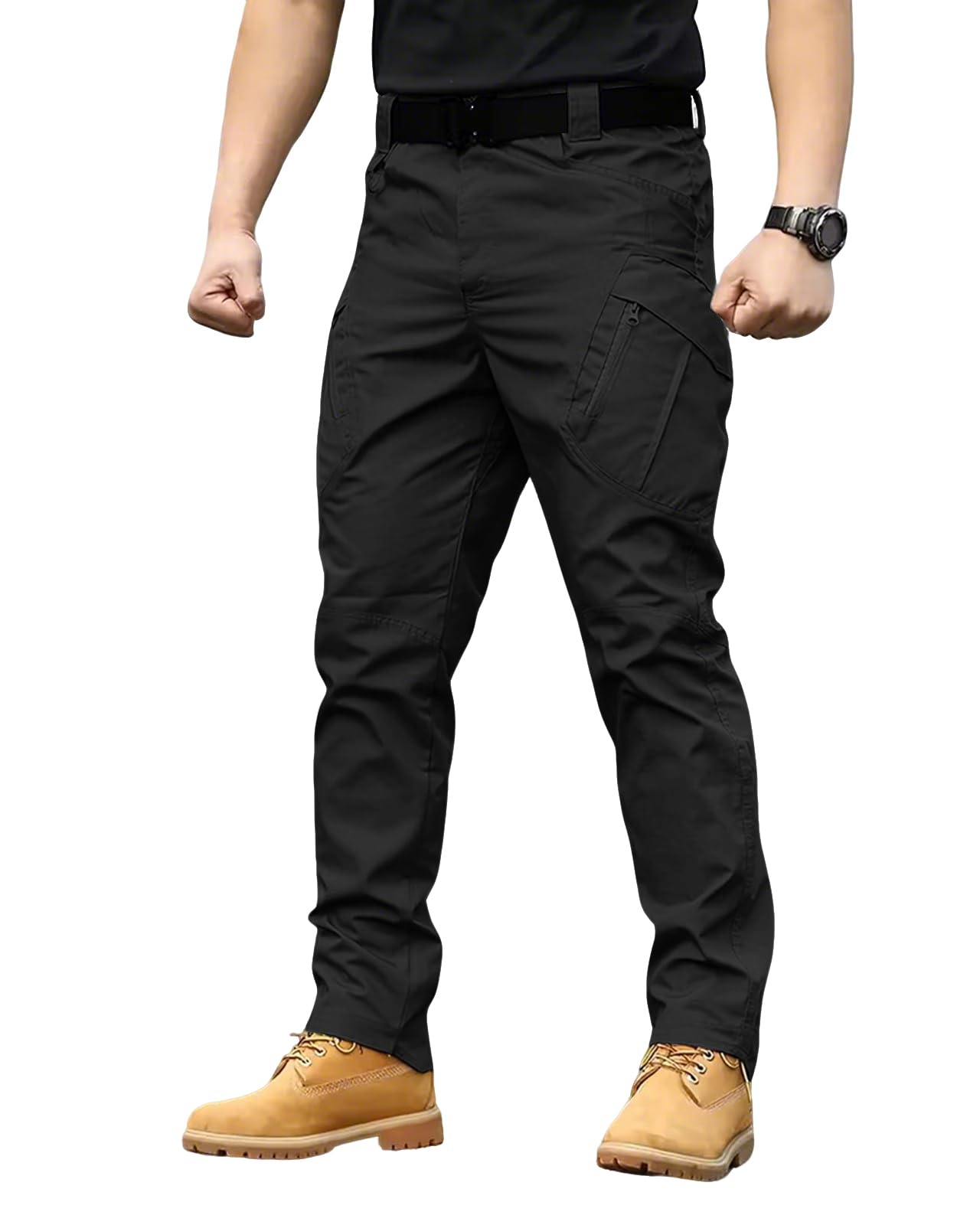 Mens Lightweight Quick-Dry Tactical Pants Water Resistant Hiking Pants with Pockets for Outdoor Work No Belt