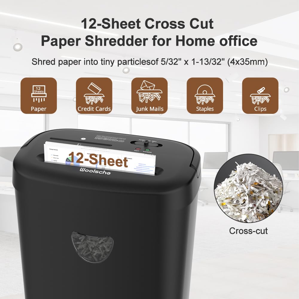 12-Sheet Cross Cut Paper Shredder,6.4Gallons HeavyDuty Paper/CD/Card Ultra Quitet Shredder for Home andOffice
