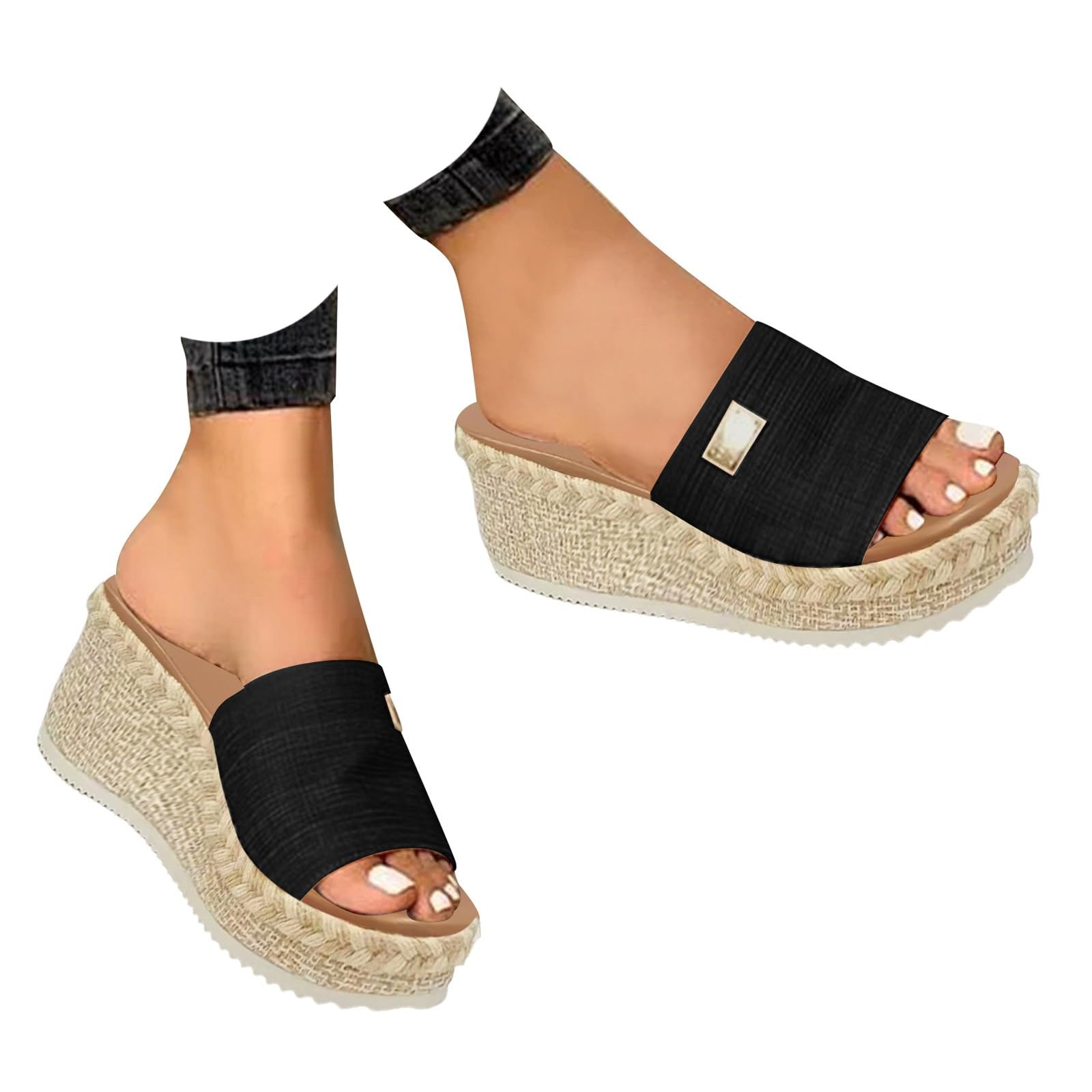 Dheva-C Platform Sandals Women Fashion Sandals Wedges Sandals Platform Casual Summer High Heels Open Toe Espadrilles Sandals Slip on Shoes Women (1-