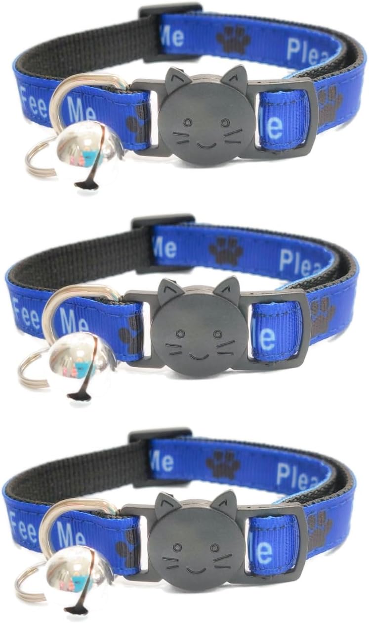 Worded Cat Collars – Please Do Not Feed Me/I Am Microchipped | Safe Quick Release Breakaway Buckle | Zacal Cat Collars – BLUE, Please Do Not Feed Me (Pack of 3)