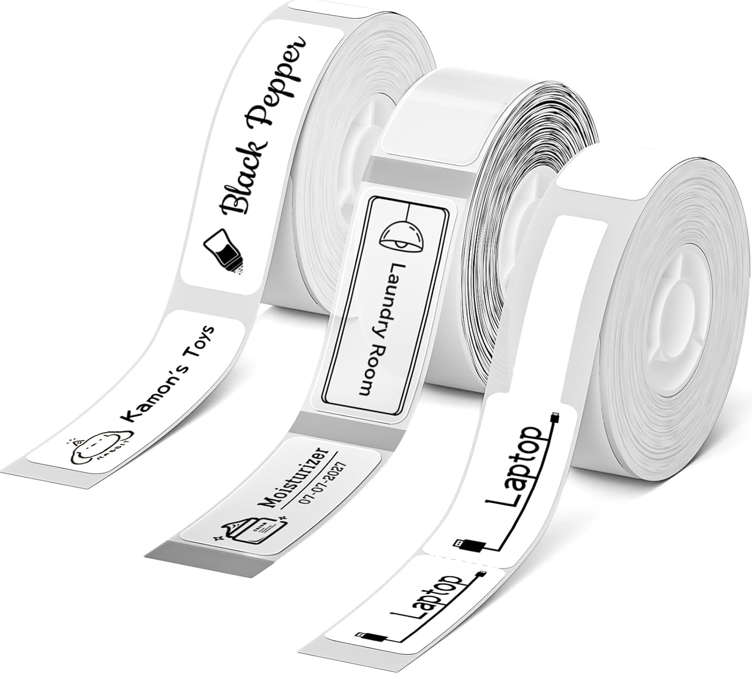 NIIMBOT 3 Roll Set Labels for D110/D11/D101 Label Maker, (0.47″ X 1.57″ White/ 0.55″ X 1.18″ Clear/ 0.47″ X 4.29″ White Cable), Waterproof Thermal Label Tape for Home Office School Organization