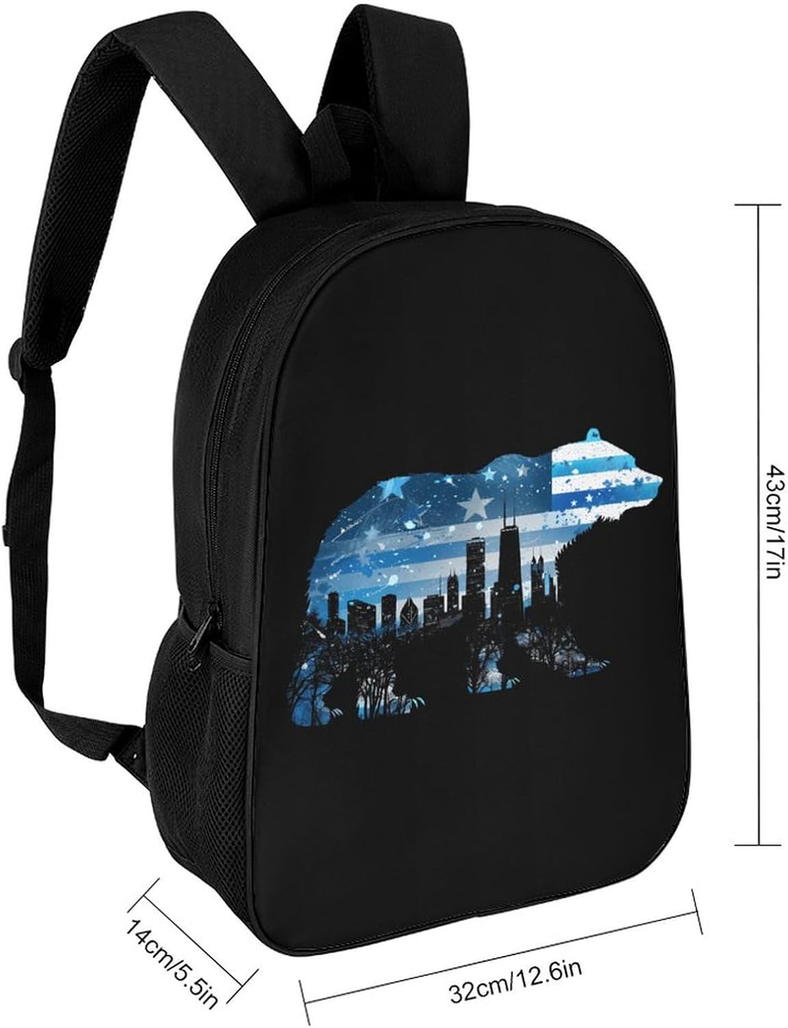 Am-erican Flag City Flag Bear Print Laptop Backpack for Men Women 17 Inch Shoulder Bag Travel Daypack