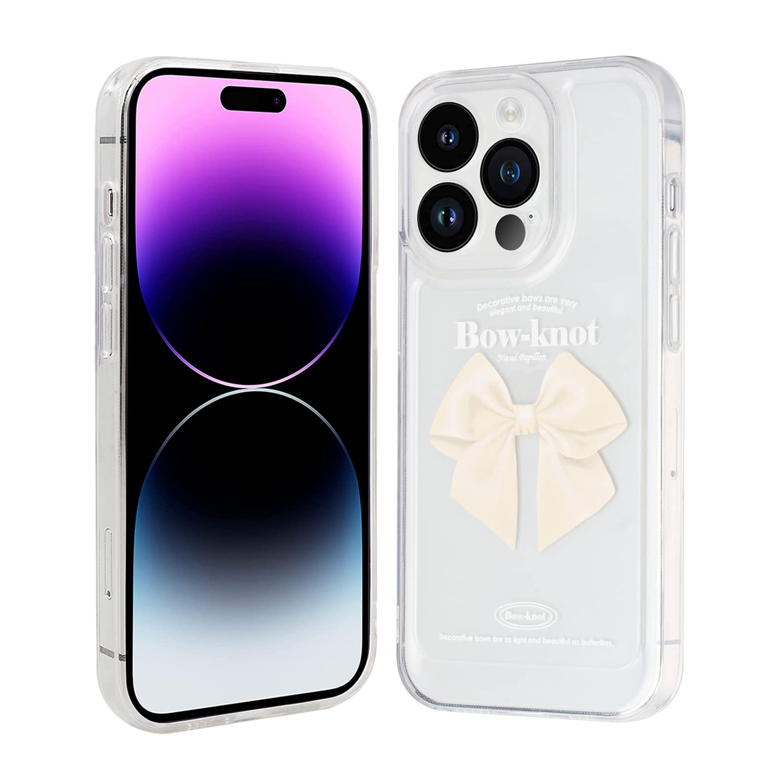 PNATEE Cover per iPhone 14 PRO Max, TPU in Silicone Custodia per Donne e Ragazze, 360 Gradi Antiurto Full Body Case per iPhone 14 PRO Max 2022 (6.7 inch), Fiocco Bianco