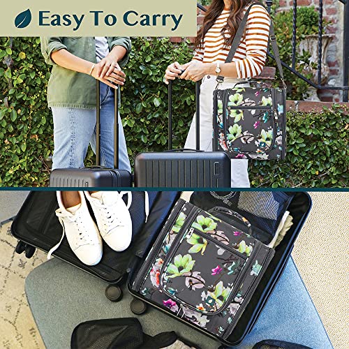 Pavilia Extra Large Toiletry Bag Travel Bag For Women Men, Hanging Cosmetic Organizer, Water Resistant Makeup Bag For Accessories Toiletries, Travel Essentials Kit (Floral Grey) #TOP4