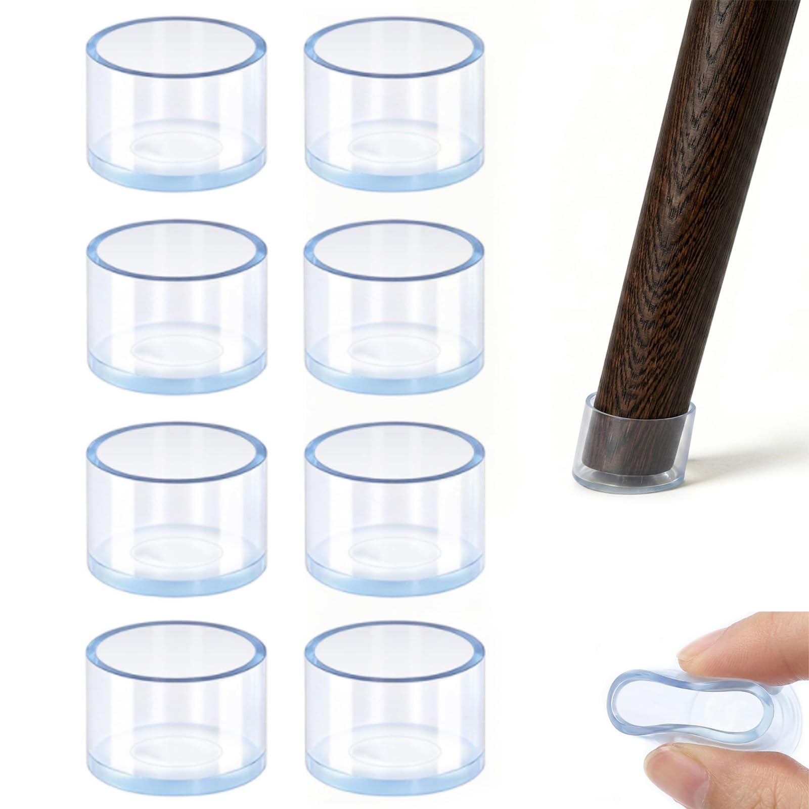 8 Pack Clear Silicone Carpet Protector Cups 38mm Round Heavy Duty Furniture Leg Floor Protectors Chair Feet Protectors Non-Slip Castor Cups for Hardwood Tile Laminate Floors