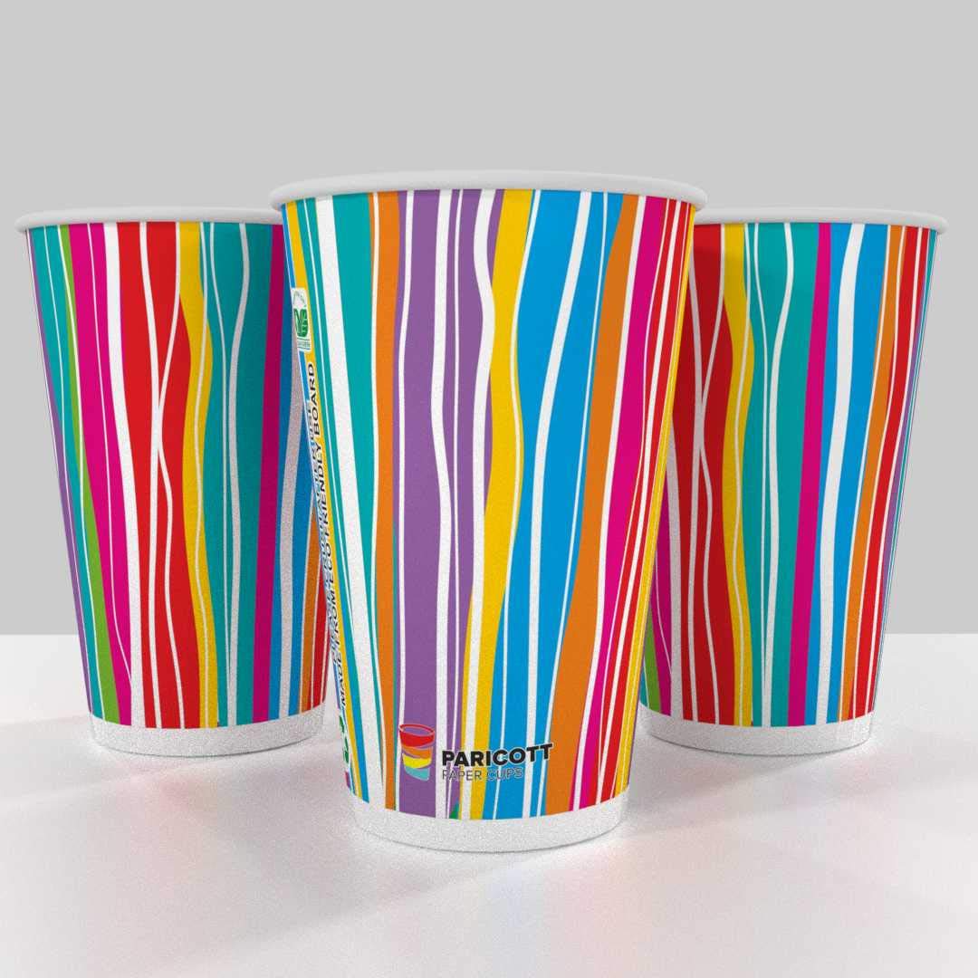 PARICOTT 300ml Multi Stripe Printed Disposable Paper Cup (Pack of 500 Cups)