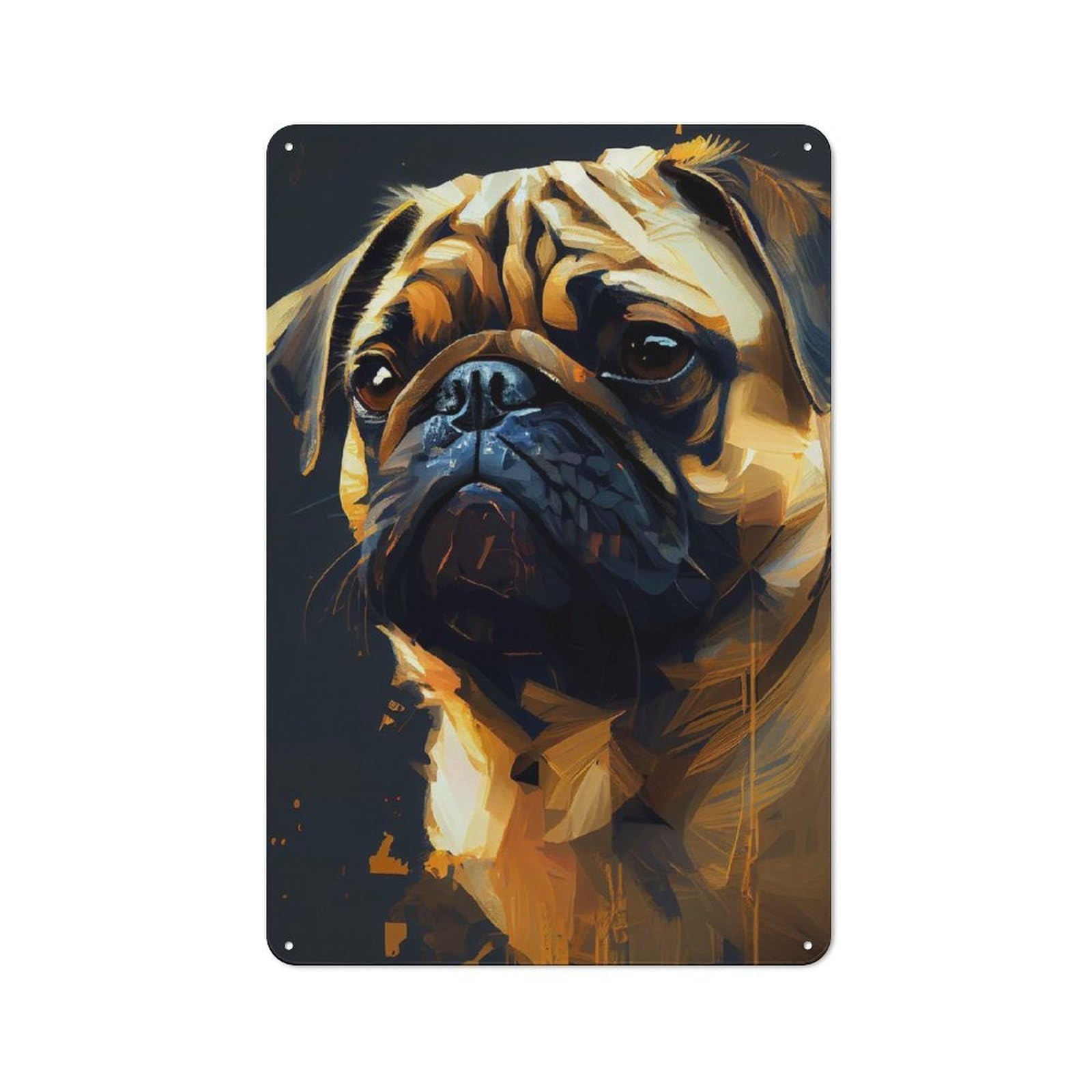 Junmoney Pug Painting Simple Retro Tin Sign 30X20cm, Office Wall Decor For Hobby Room, Office, Lounge Or Living Room