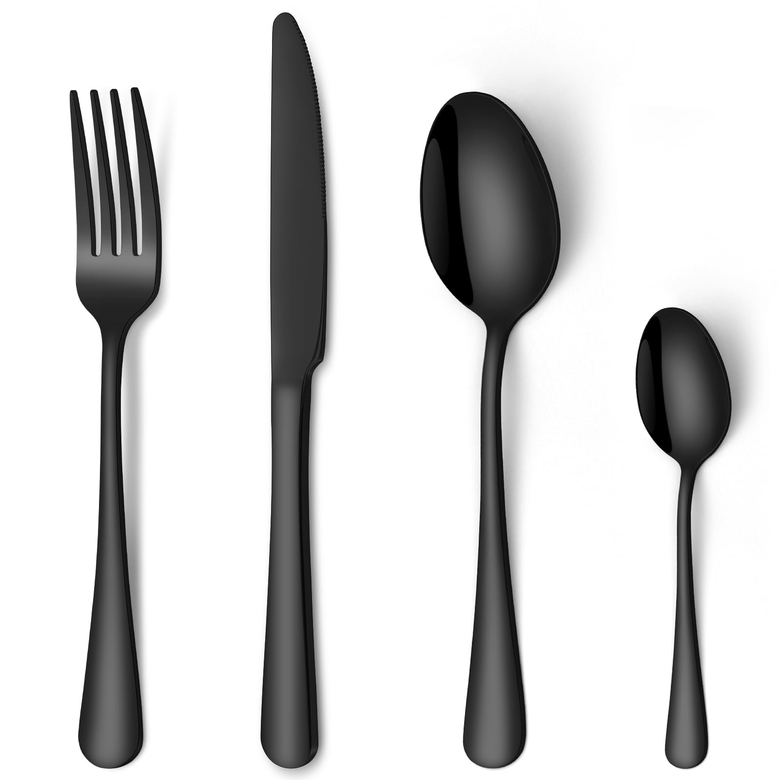 Cutlery Set Black, HONKKU 32 Pieces Stainless Steel Flatware Set for 8 People, Mirror Polished Silverware Set with Spoon Knife and Fork Set for Home Kitchen, Dishwasher Safe