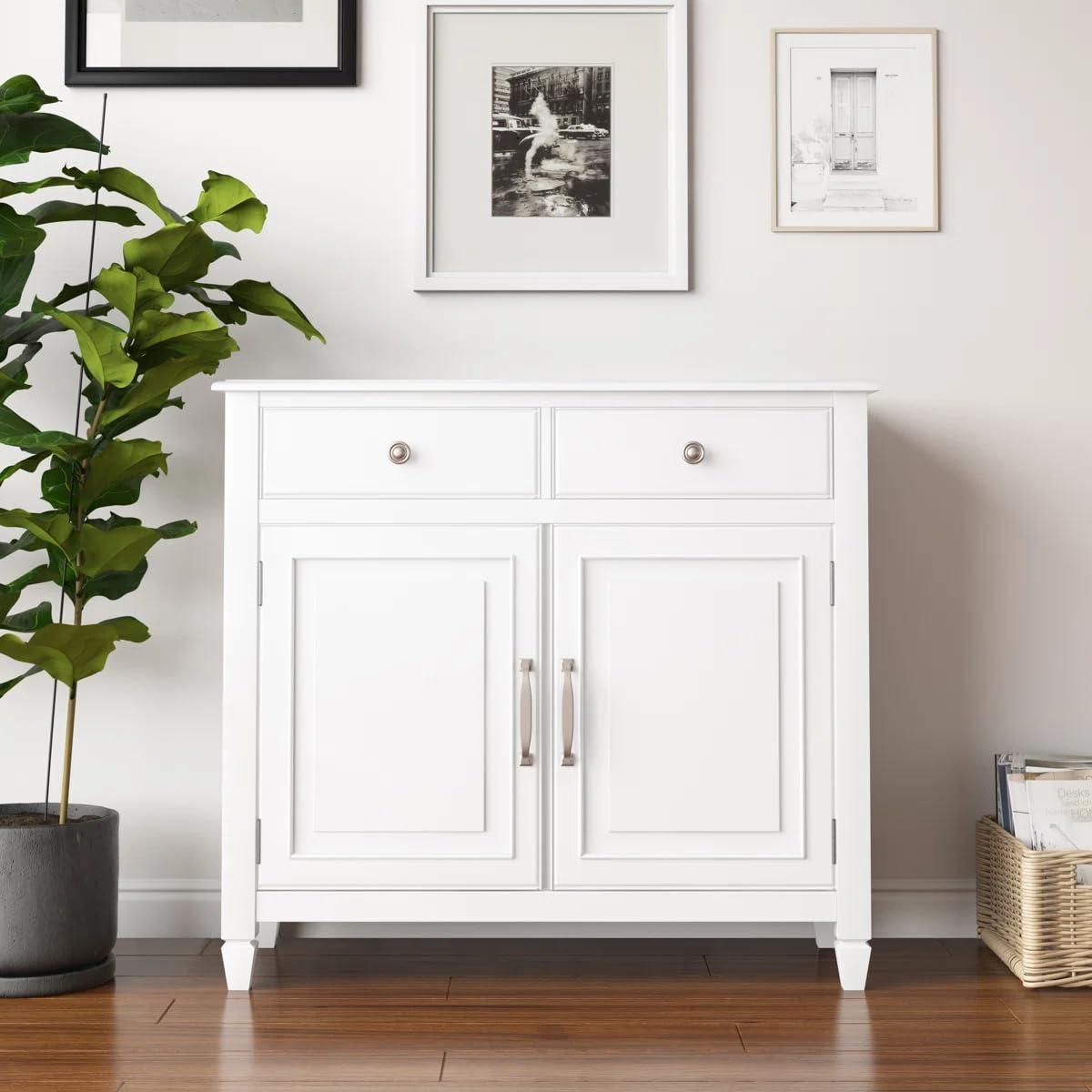 Modern Sideboard Buffet Cabinet with 2 Drawers & Double Doors for Living Room, Kitchen, or Entryway – Elegant Storage Organizer – Available in Grey, White & Black (Classic White)-image-9