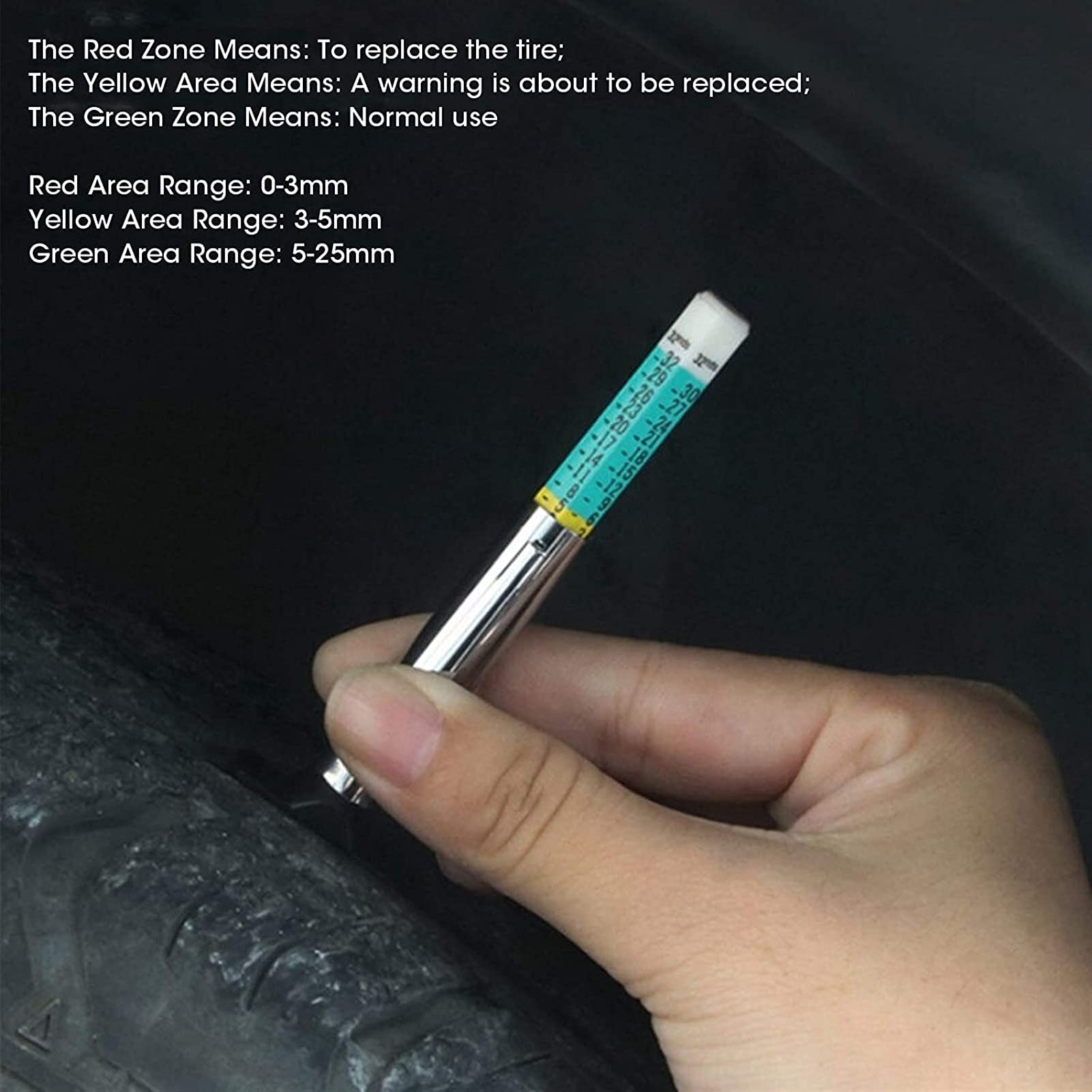 Reifentiefenmesser, 0–25 mm, Autoreifen-Profiltiefenmesser, Tester, Autoreifen-Messwerkzeug, universell (Color : Two-color)
