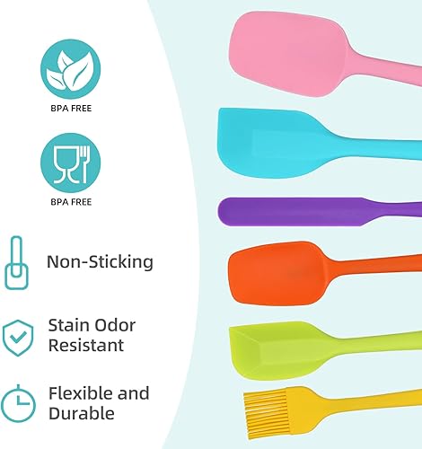 Miniatura 4 de FXFSTEEL - Juego de 6 espátulas de silicona, resistentes al calor, hasta 600 F, utensilios de cocina para cocinar y hornear, sin BPA, multicolor