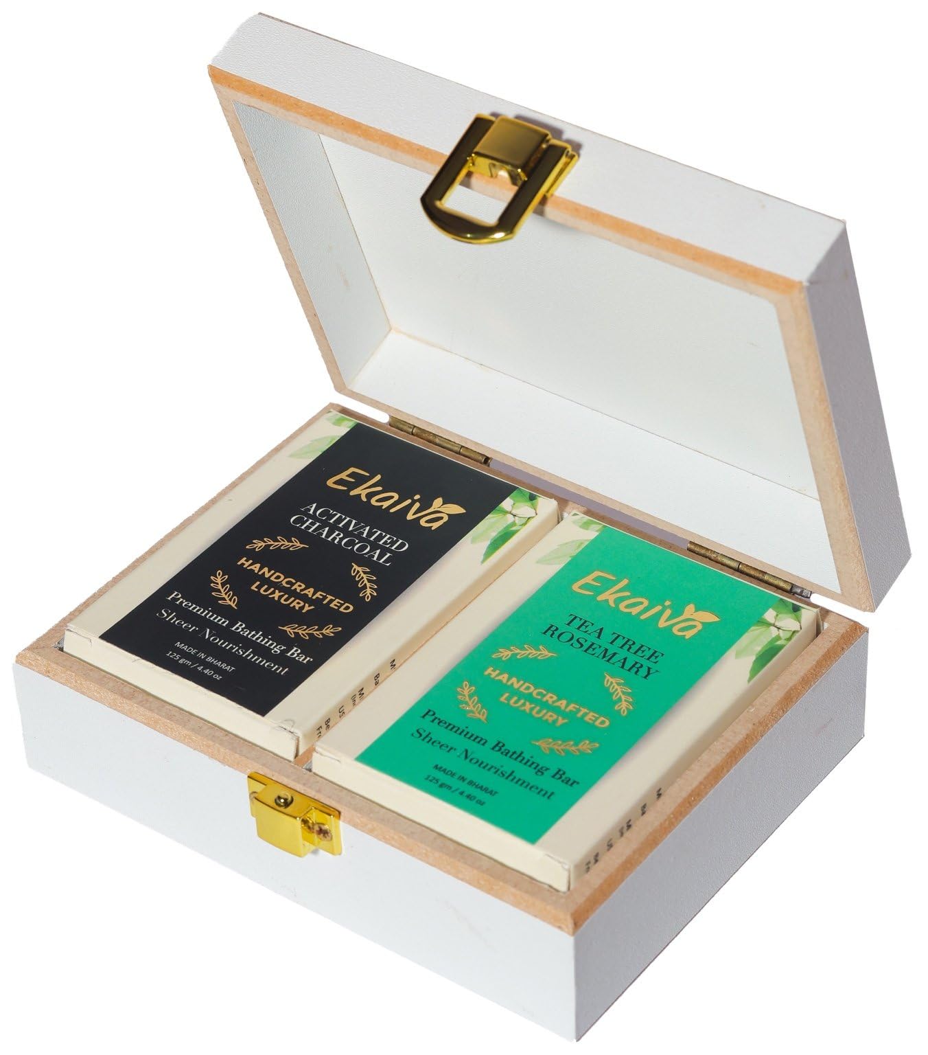 Luxury Gift Box Deluxe Duo Box of Activated Charcoal & Teatree Rosemary Engineered Wooden Box with 2 Luxury Bathing Bars-image-44