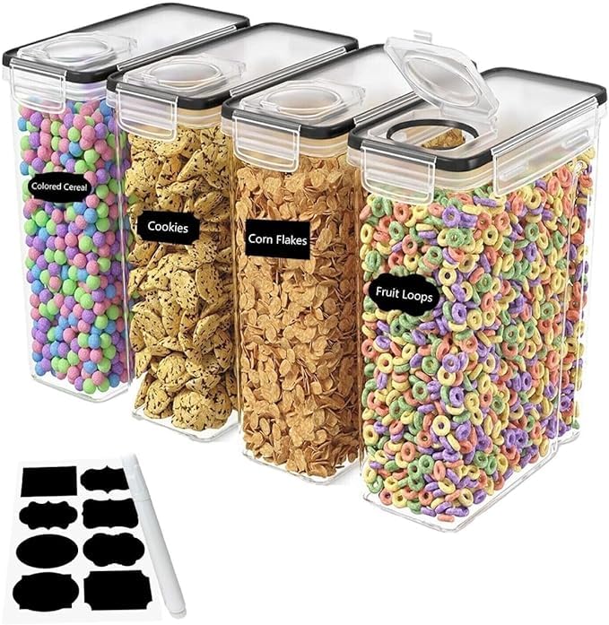 Cereal Storage Containers Set of 4x 4L Airtight Container BPA Free Kitchen Pantry Flour Storage Flour Storage Container Pet Food Storage Containers Dispenser