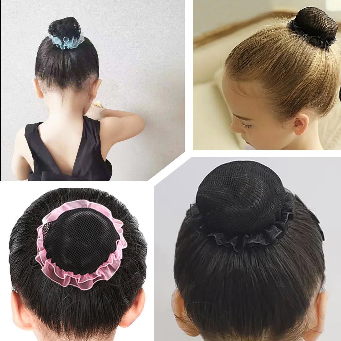 Rete per Chignon Danza Bambina Set di 4 Retine Elastiche per Capelli Accessori Tinta unita per Ballerine Ginnastica Saggio Festa di Compleanno Retine per capelli chignon Bambina