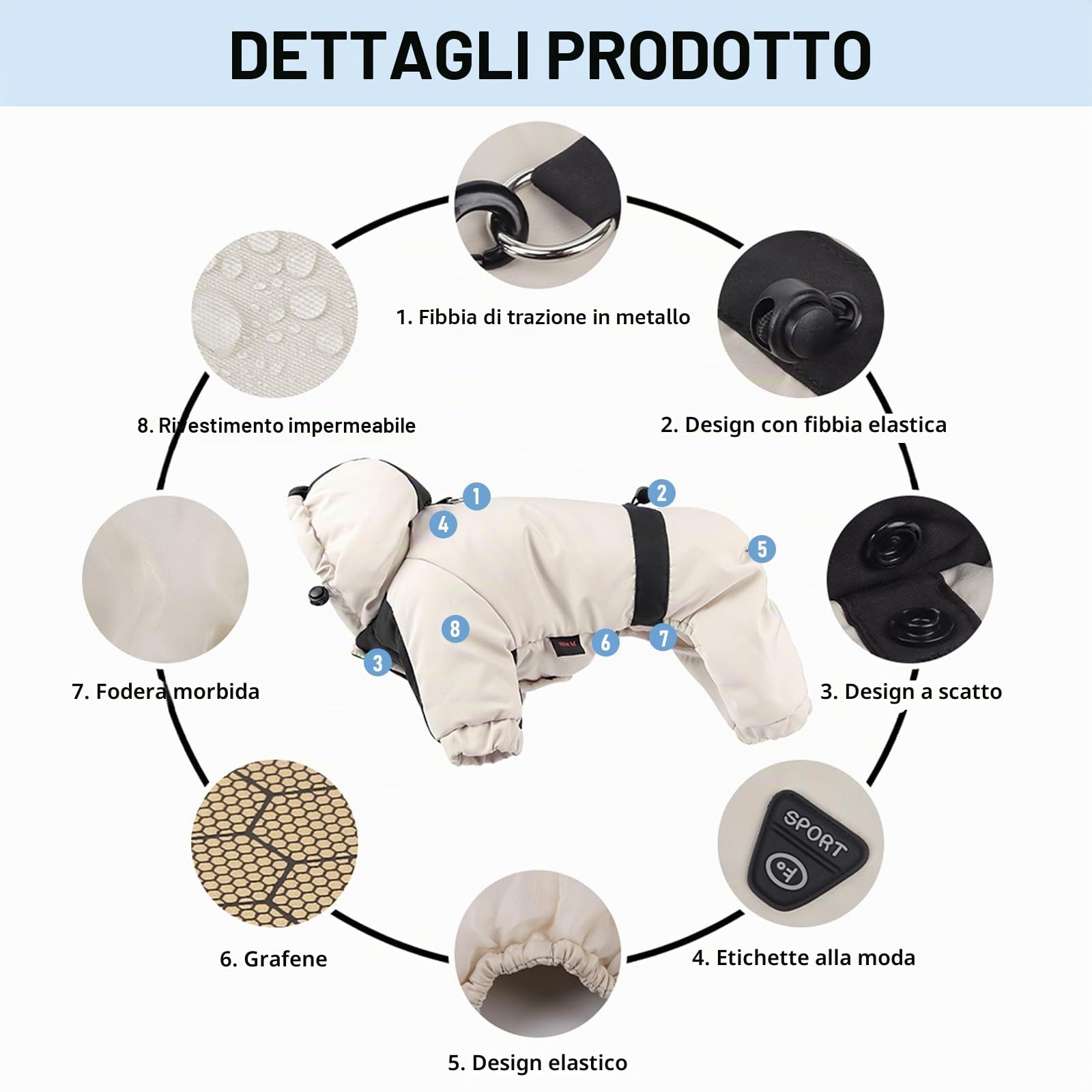 Caldo cappotto per cani con cappuccio, impermeabile antivento invernale integrale per cani, tuta da neve, abbigliamento regolabile per animali domestici (marrone, M)