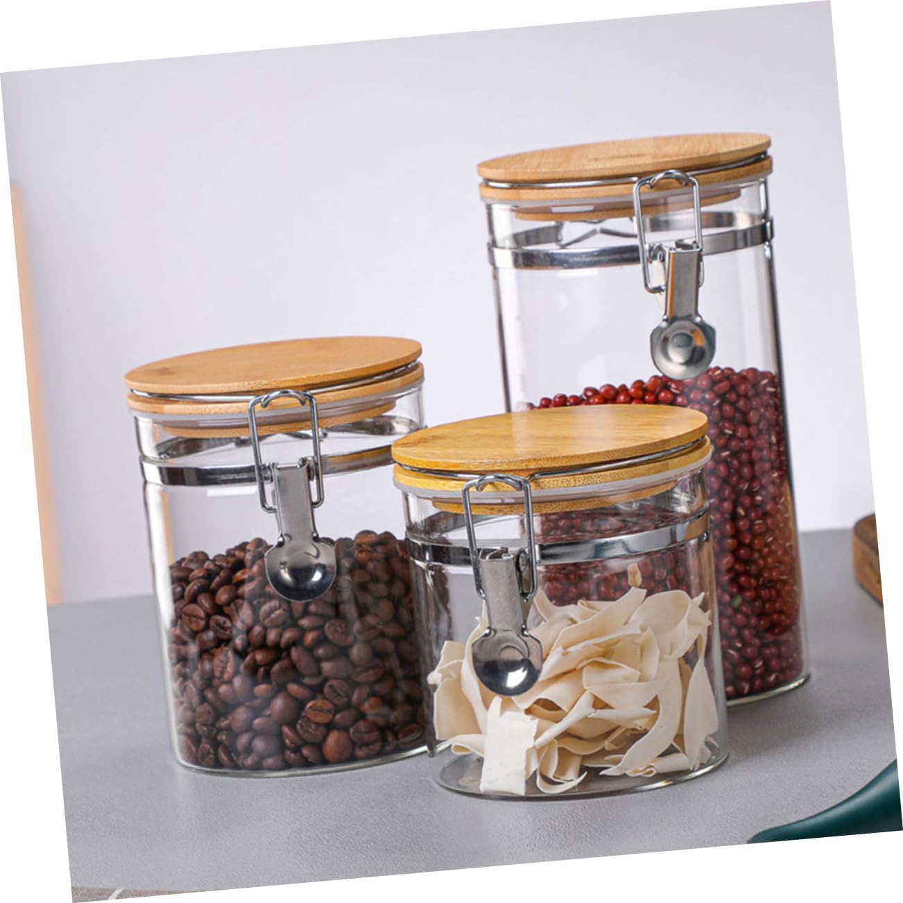 Alipis Luftdichte Vorratsgläser Holz 2 Stück aus Glas und Edelstahl | 1140 Ml und 1280ml, Durchsichtiges Design, für Lebensmittel und Mehl in Küche
