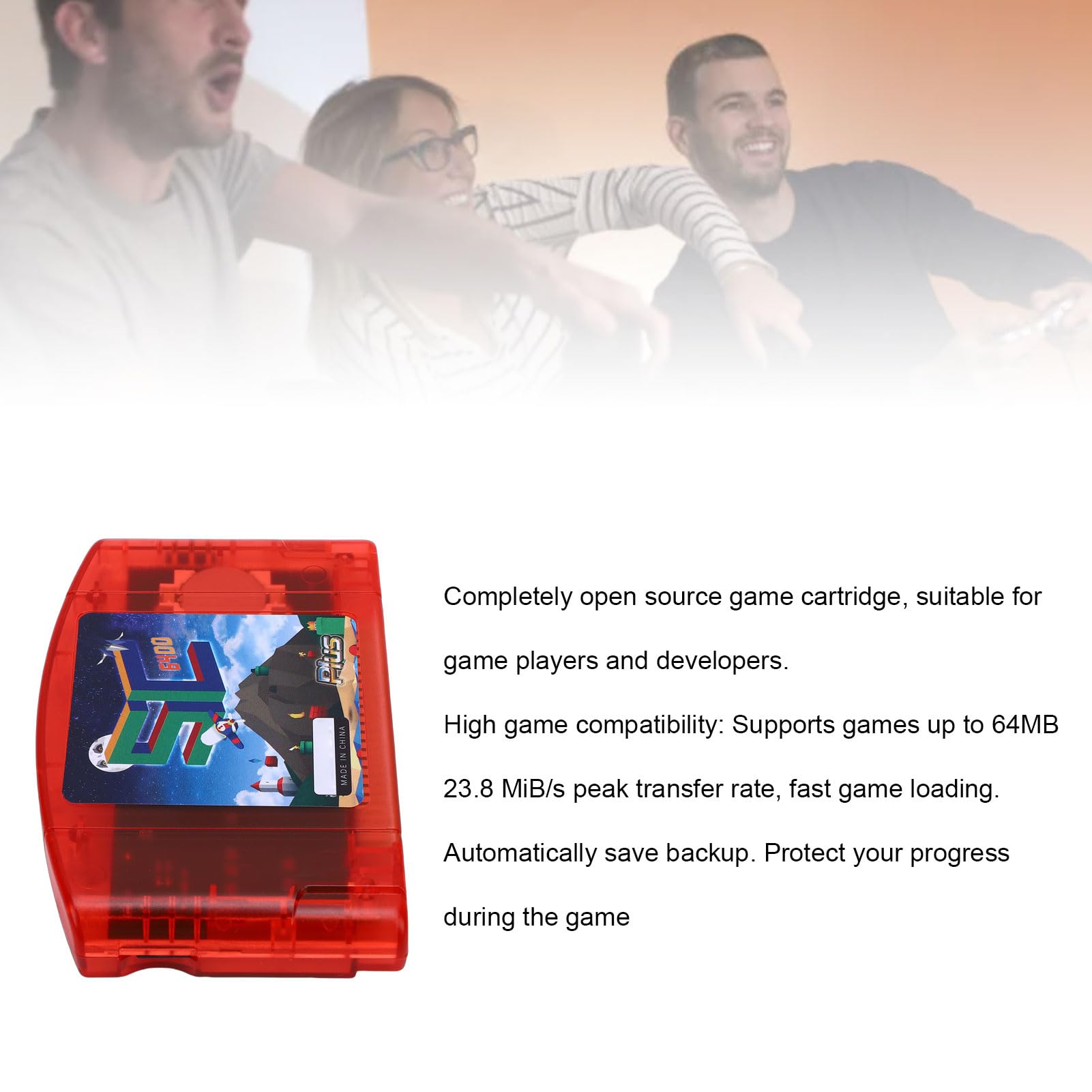 CCYLEZ Tarjeta Flash de Código Abierto, Compatible con Tarjeta Grabadora de Lector de Juegos N64 con Memoria de 64 MB y Velocidad de Transferencia Rápida de 23,8 MiB/s, para Juegos Retro (rojo