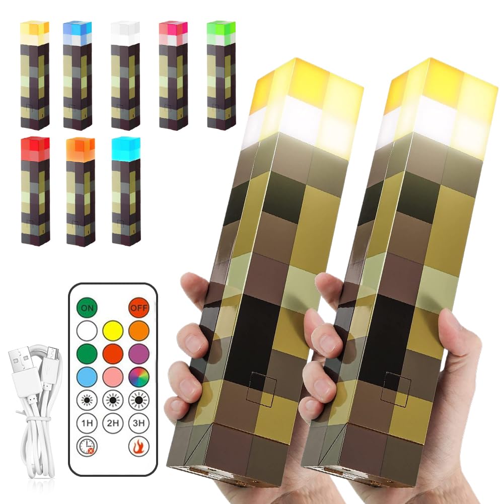 2 lámparas artesanales de pared con forma de antorcha, 28 cm, recargable, 8 colores, iluminación de mano/pared con gancho y control remoto, lámpara de noche para niños, regalos, cosplay, decoración de