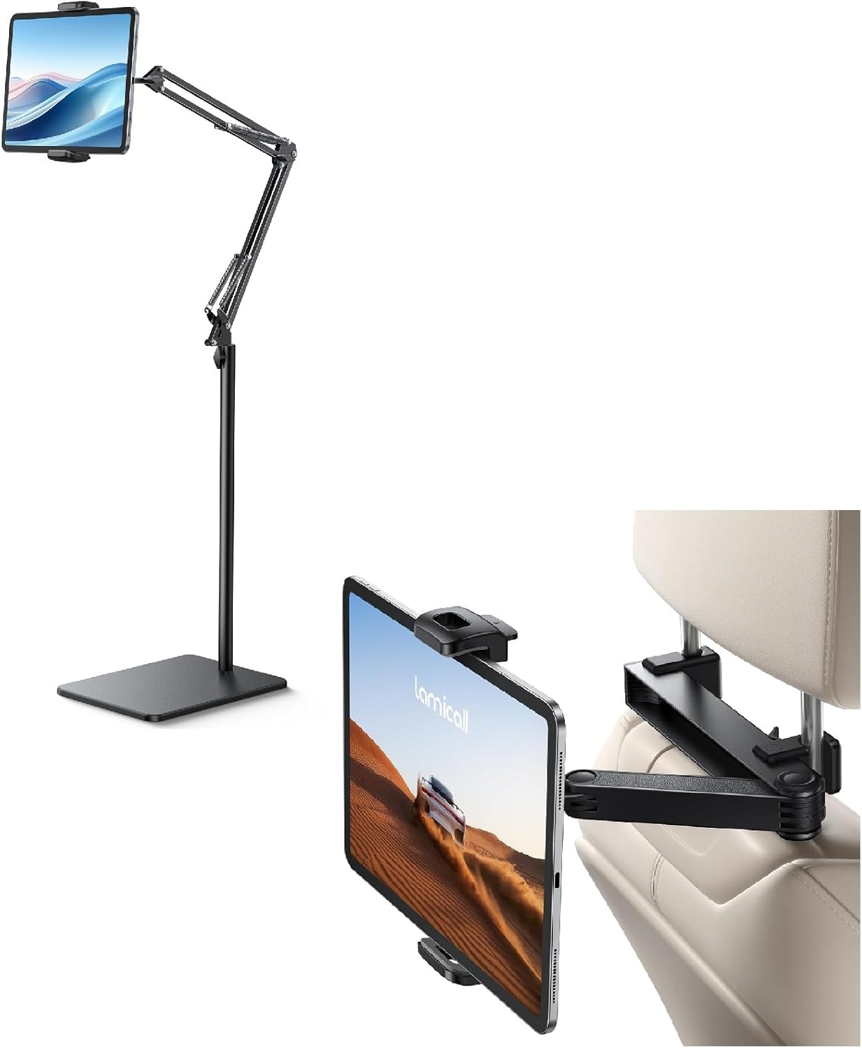Lamicall Floor Tablet Stand Phone Holder and Car Headrest Tablet Holder