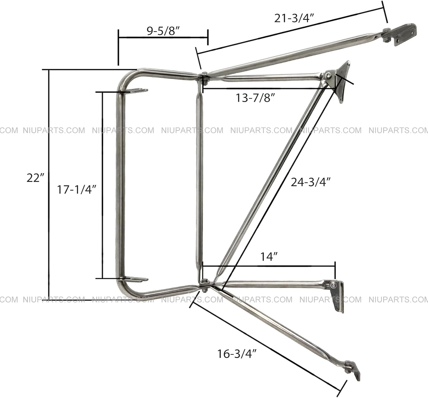 Door Mirror Bracket Arm With Side Mount Lower Support Arm and Flat Cowl Stainless- Driver Side (Fits Kenworth T800 W900B/L T300 T170 270 370)