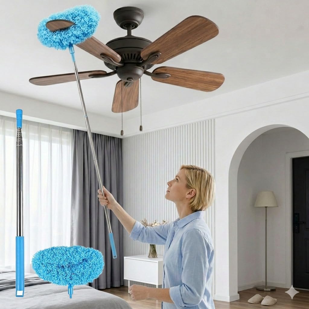 Fan Cleaner Brush with Long Rod | Fan Cleaning Mop with Long Rod | Flexible Fan Cleaning Mop for Home Cleaning Microfiber Duster for Cleaning of Home, Kitchen, Car, Ceiling-image-21