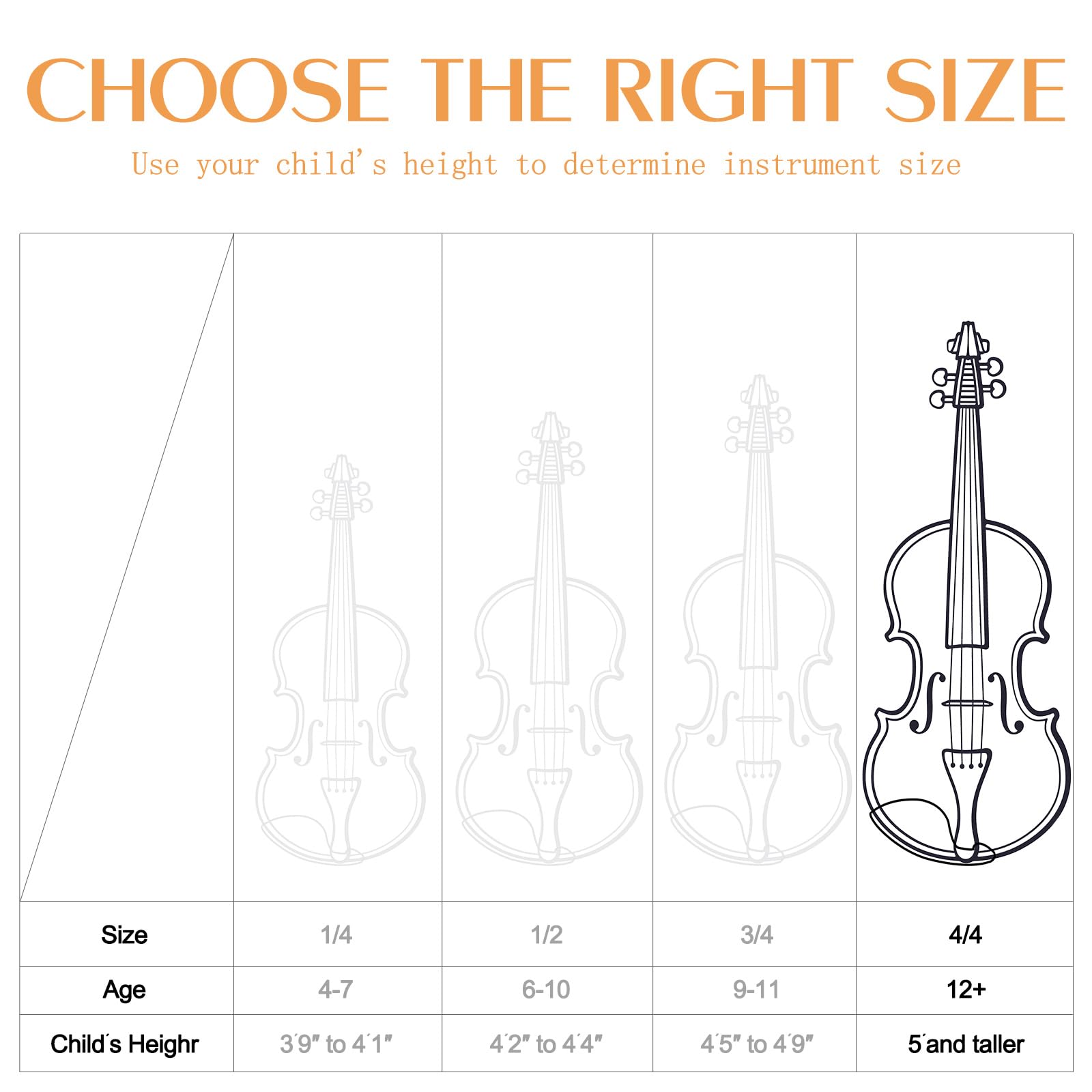 Violín acústico, kit de iniciación de violín 4/4 de tamaño completo para estudiantes principiantes, instrumento musical de cuerda de barniz natural con funda, arco, colofonia, puente, cuerdas