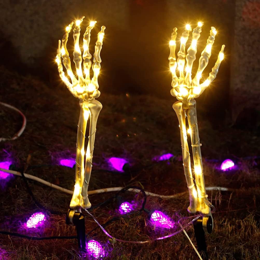 Mano de esqueleto de Halloween, estacas de brazo de esqueleto iluminadas de Halloween, fiesta de Halloween, patio de casa, arte, accesorios para interiores y exteriores, decoraciones little surprise