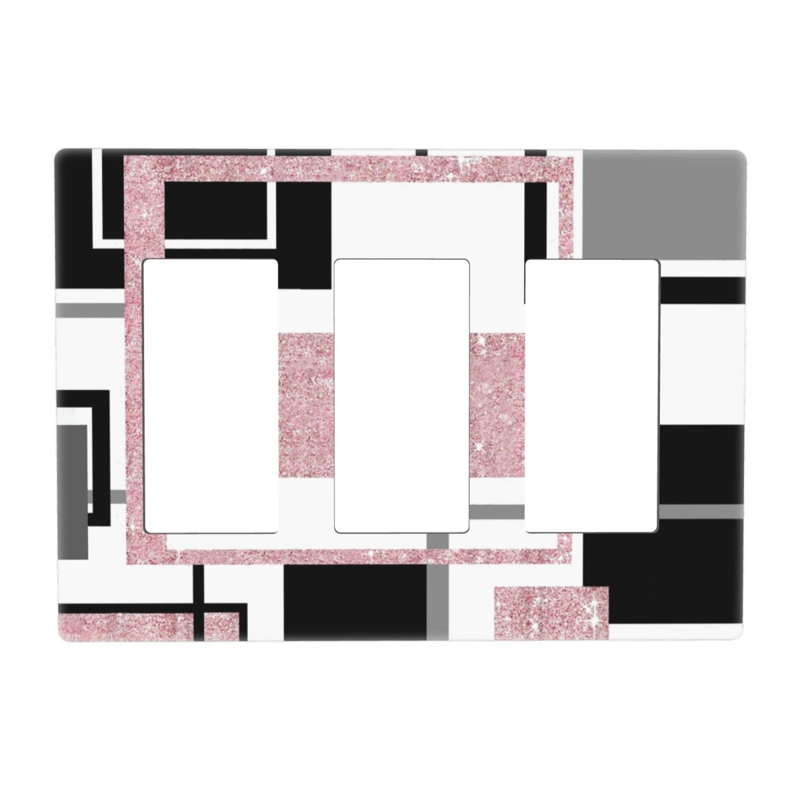 Glitter Pink Grey W hite Geomtric 3 Gang Triple Rocker/Decorator Light Switch Wall Plate Cover Decorative GFCI Electrical Faceplate Switchplate Dimmer