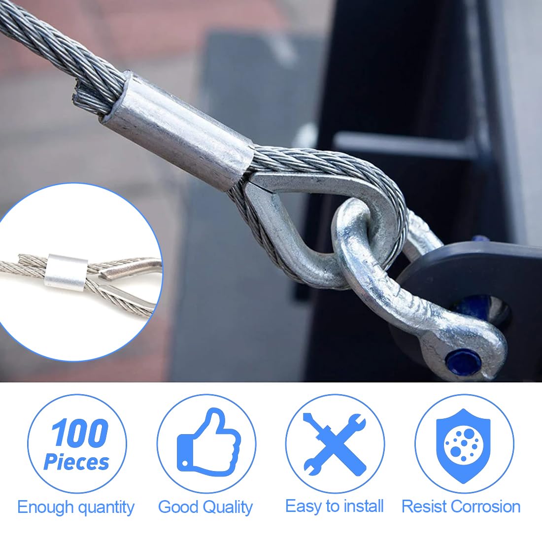 100 Manicotti Crimpatura In Alluminio Per Cavi - Diametro 3.2mm, Per Funi E Cavi Metallici