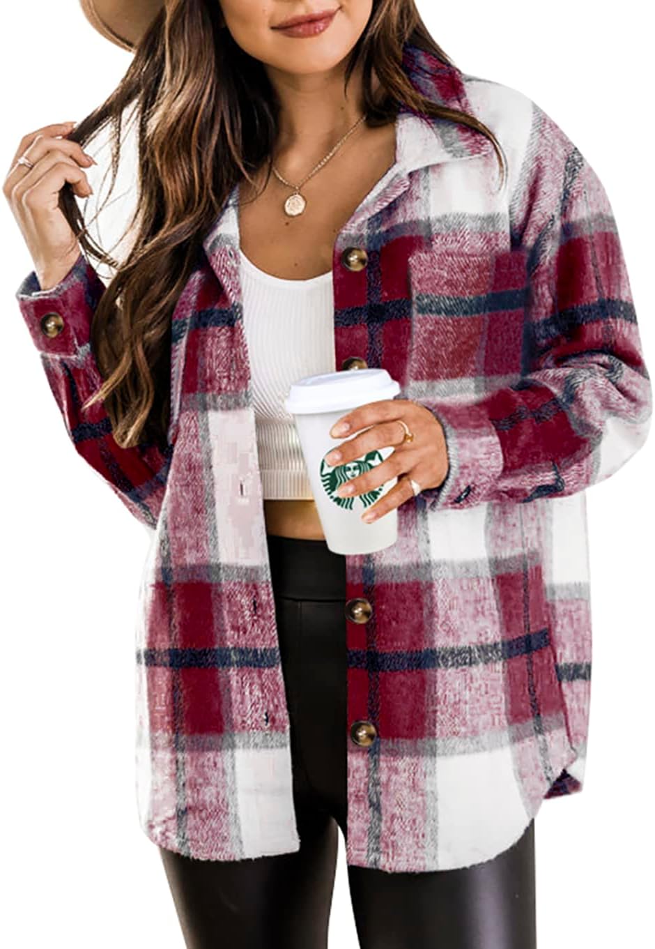 Beaully Women's Plaid Shacket Jacket Long Sleeve Button Down Flannel Shirts Fashion Jacket Fall Winter Clothes