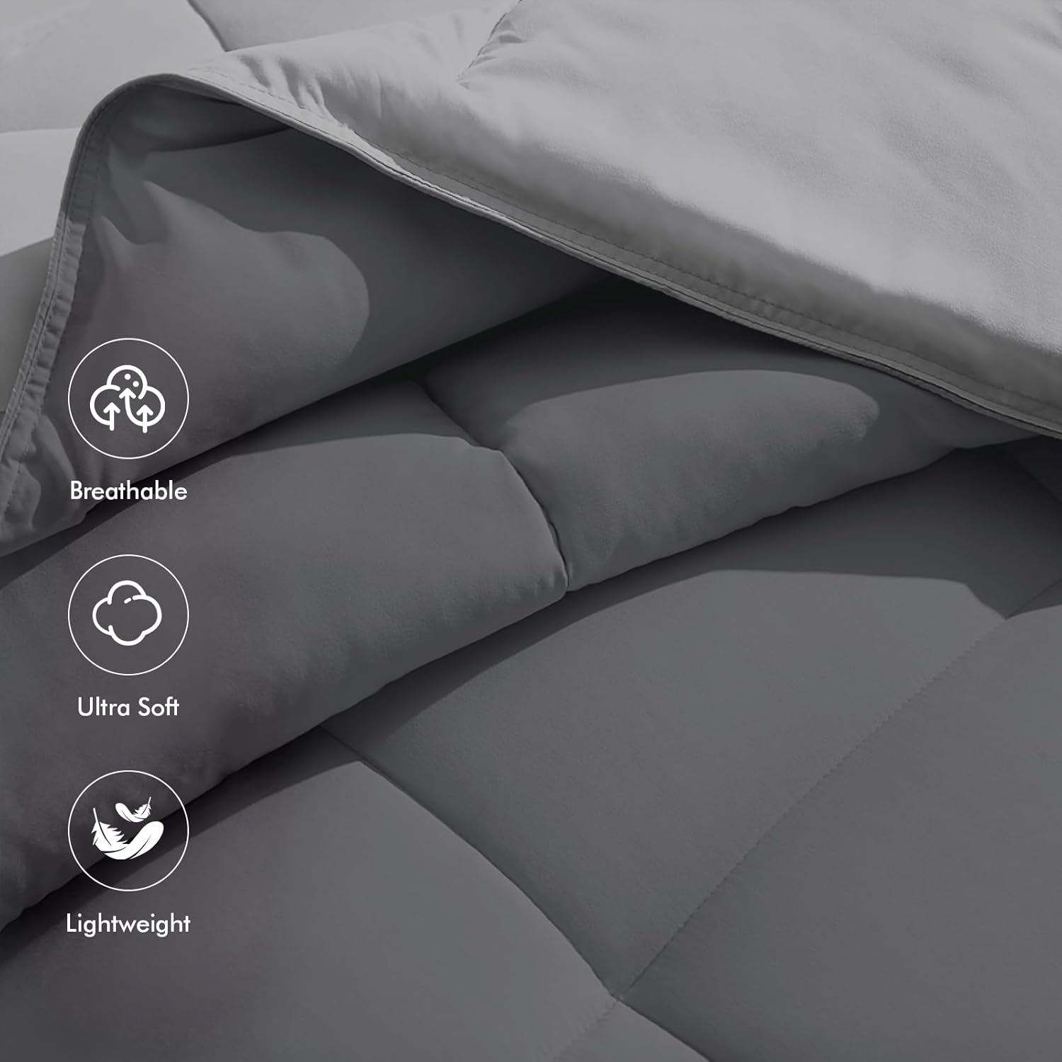 Twin Down Alternative Comforter,Fluffy & Breathable All Season Comforter, Reversible Colors Twin Duvet Insert for Master Bedroom & Dorm Room Essentials,Grey/Light Grey