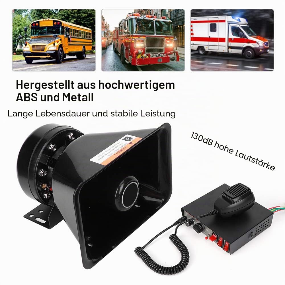 Lautstarke Auto Warnsirene mit Alarmtönen und Megafonfunktion 130dB 200W Leistung Universalhalterung für Pkw Lkw Notfallfahrzeuge robuste ABS-Metall Konstruktion langlebige Autosir