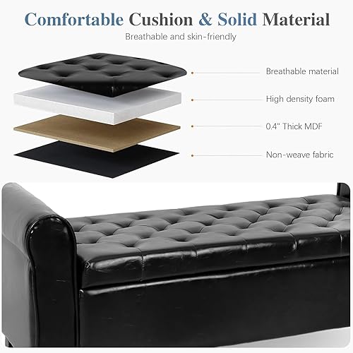 Miniatura 5 de ECOMEX Banco de almacenamiento para el extremo de la cama, banco de terciopelo para dormitorio con almacenamiento, banco de ventana con brazo