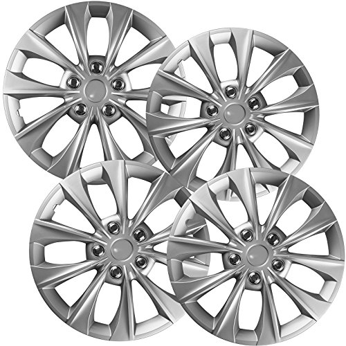 MotorUp 16 inch Silver ABS Standard Push-On Hubcaps w 10 Spoke Compatible with Toyota Camry 2015-2017 for Steel Wheels Only (Not Compatible with Alloy Rims)