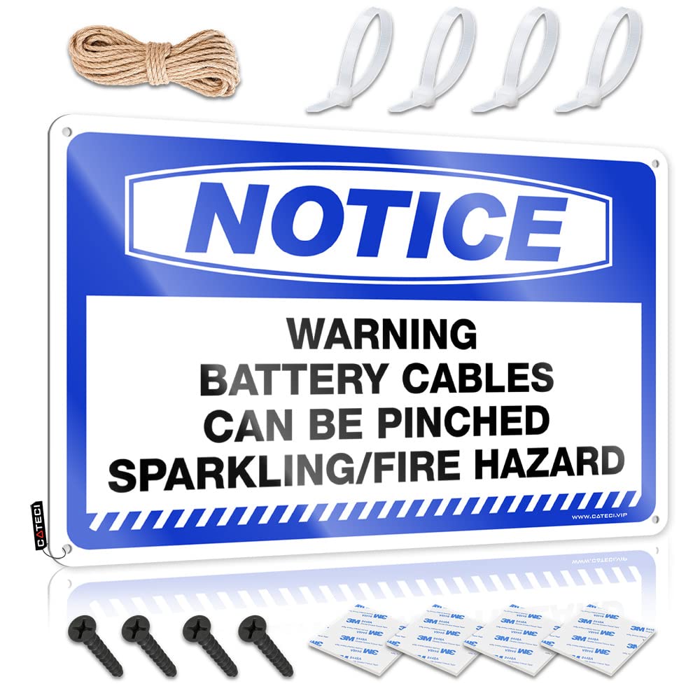 STWNVOITV Tin Signs For Bar Notice Warning Battery Cables Can Be Pinched Tin Sign Sarcastic Metal Signs Things For Boys Room(30X40CM)
